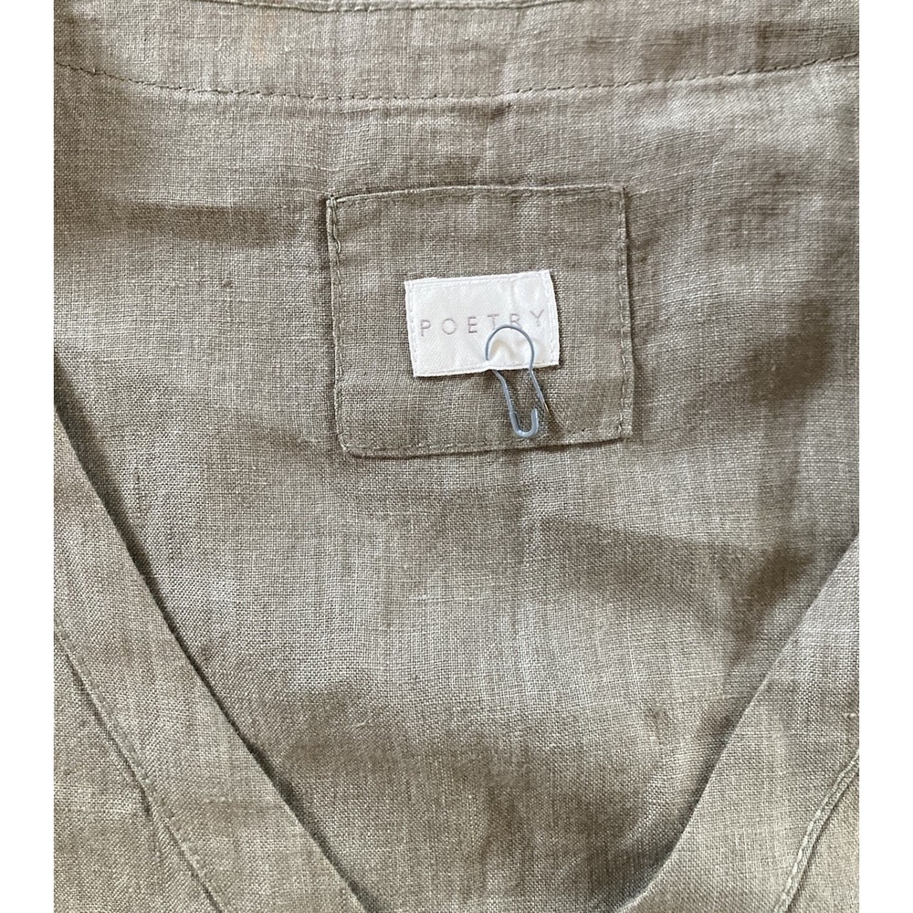 Poetry 100% Linen Lagenlook Coastal Resort Womens 12/14 Green Shirt Dress - Picture 2 of 11